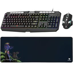 EvoFox Deathray v2 3 in 1 Gaming Keyboard & Mouse Combo with Puppet Master Deskpad | 6 Zone RGB Backlighting, 19 Anti Ghosting Keys, Membrane Keys, Ergonomic, Full-Size | 6 Buttons, 7 Color LED Lighting, Upto 3600DP | Extended Deskpad (Wired) image 1