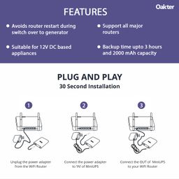 Oakter Mini UPS Basic for WiFi Router Broadband Modem | Supports 12V-2A Routers. Backup Upto 3 Hours | WiFi Router UPS Power Backup During Power Cuts| Current Surge & Deep Discharge Protection image 5