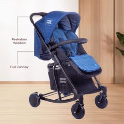 Mee Mee 2 in 1 Baby Stroller with Rocker For 0-3 Years | Extra Storage | 3 Level Adjustable Large Canopy | Comfortable Footrest | 3 Seating Positions and | 360° Swivel Wheel Storage Basket Reversible Handlebar (Blue) image 3