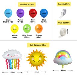 Party Propz Rainbow Theme Rubber Birthday Decorations Kit - 75Pcs, Rainbow Balloons| Sun Theme Birthday Decoration Items For Girls | Cloud Balloons for Decoration | Bday Decorations, Large Multicolour image 2
