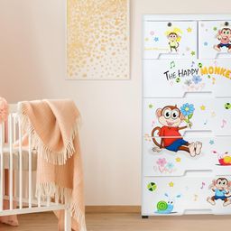 rasvesh Chest Of Drawers: Versatile Drawer Organizer & Organiser Storage Box For Neat And Tidy Storage Solutions Plastic Drawers For Kids (White Cabinet - Monkey Design) image 2