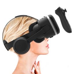 Irusu Play VR Plus - HD 3D Virtual Reality Headset with Adjustable HD Lens, Stereo Headphones, Touch Button, Controller - Mobile VR Gaming & Learning Compatible image 1