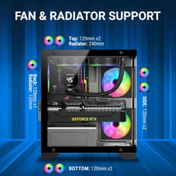 Ant Value Tempered_Glass CV200 Mid-Tower Computer Case/Gaming Cabinet - Black | Support M-ATX, M-ITX | Pre-Installed 3 Static RGB Fans image 5