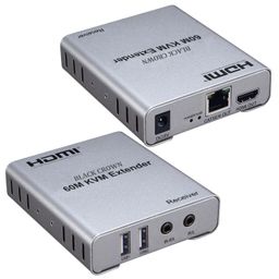 BLACK CROWN HDMI Extender 60m with KVM Audio Output IR Control Support USB Mouse and Keyboard Extension Over cat5e cat6 Cable, 60M HDMI KVM Extender Video Resolution up to 1080p image 1