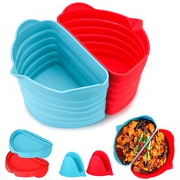 myospt Silicone Slow Cooker Liners, Slow Cooker Divider Liners, Compatible with Crockpot 6 QT Oval Slow Cooker, Easy Cleanup, Reusable & Leak-Proof Dishwasher Safe Slow Cooker Cooking Liner, Red & Blue image 1