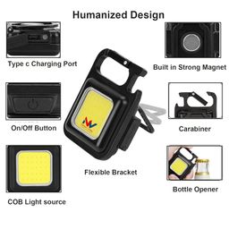 NAARI Villa Rechargeable Portable Keychain LED Light, Mini COB as Emergency Light with Bottle Opener, Magnetic Base and Folding Bracket, Useful in Trekking, 4 Modes of Light image 2