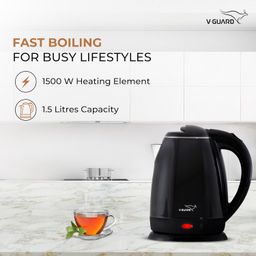 V-Guard VKP15 Prime 1.5 Litre Electric Kettle for Hot Water | Cool Touch Body | 2 Year Coverage By V-Guard |1500 Watt | Double Layer Outer Body,Plastic,Black image 2