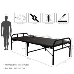 Honey Touch Metal Folding Glossy Bed Single Size With Single Layer Mattress For Sleeping Guest Bed Easily Storable(3X6 Ft, Black) image 2
