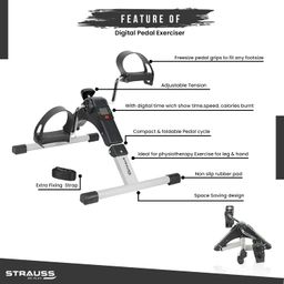 Strauss Digital Pedal Exercise Machine | Mini Fitness Cycle for Home with Fixing Strap | Foldable and Portable | Suitable for Light Exercise of Legs, Arms, & Physiotherapy at Home image 3