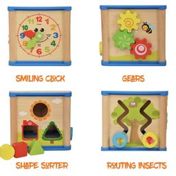 Trinkets & More - Activity Centre Play Cube Learning House (5-In-1) Bead Maze Smiling Clock Shape Sorting Mechanical Gears Routing Insects Early Educational Kids 1-4 Years,Multicolor image 2