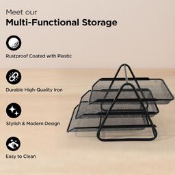 Kuber Industries Countertop 3 Tier Mesh Metal Desk Organiser Files Disk Rack | Letter Tray A4 Paper Documents Holder For Office & Study Table | Easy Assembly Efficient Organizer image 3