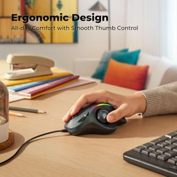 porlei Trackball Mouse Wired, Ergonomic Comfort Design Reduces Muscle Strain, USB Plug&Play, Easy Thumb Control, Precision Tracking with 5 Adjustable DPI, RGB Rollerball Mouse Compatible for PC, Mac, Windows image 2