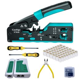Gaobige Network Tool Kit, Pass Through rj45 Crimp Tool Kit, Cat7 Cat6A Cat6 Cat5e Cat5 rj45 Crimping Tool with 50PCS cat6 Pass Through Connectors, Network Tester, Wire Cutter image 1