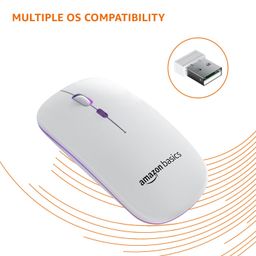 amazon basics Rechargeable Wireless Mouse with RGB LED Backlit 1600 DPI Ergonomic Mouse for Laptop, PC image 3