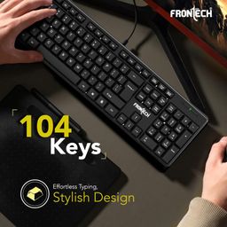 FRONTECH Wired Keyboard and Mouse Combo | Membrane Keys with Retractable Stands | USB Plug & Play | Ergonomic & Comfortable Design | 1 Year Warranty (KB-0012, Black) image 4