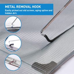 HOMWMPA Screen Repair Kit, 5 in 1 Screen Tool - Screen Roller Tool, Spline Removal Hook,Screen Clips, Retainer Spline (32 ft) and Screen Cutter for Replacing & Installing Door and Window Screens image 3