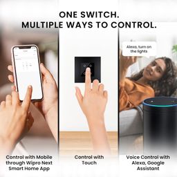 Wipro Artisa Neo Wi-Fi Smart Touch Switch 4N | Combo of 2M Plate(Galaxy Black) + 4N Touch Switch(6A, Black) | Works with App, Alexa, Google Asst | Pack of 1 image 3