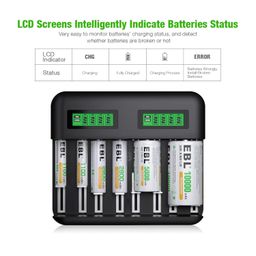 EBL 8-Bay LCD Universal Battery Charger for AA, AAA, C, D Ni-MH Rechargeable Batteries – Fast Charging with USB Output, Type-C Input, Smart LCD Display, Compatible with Multiple Battery Sizes image 2