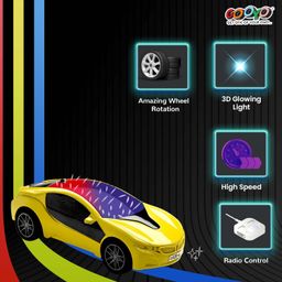 Gooyo 6328-4 Battery Operated 3D Famous 4 Functions Remote Control Racing Car Toy for Kids | Yellow Color, Power Source: 3xAA Battery in Car & 2xAA Battery in Remote Controller (Not Included) image 5