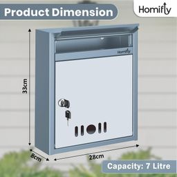 HOMIFLY Wall Mount A4 Size Letter Box/Mail Box/Suggestion Box/Complaint Box for Office/Post Box for Home gate with Clear Window View & Secure Key Lock - (Grey) image 3