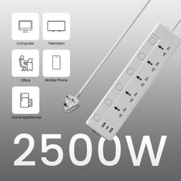 Portronics Power Plate 20 Extension Board with 5 Universal Power Sockets, 3 Meter Long Cord, 2500W Power Extender, 6 Individual Power Switches image 2
