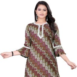 shree aksharam trends Aksharam Trends Presents Printed Rayon Fabric Tunic with Lace Boarder Pattern (AK-1330 R Tunic Lace Boarder Red XL) image 1
