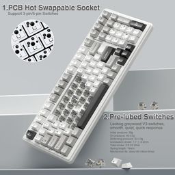 AULA F99 Wireless Mechanical Keyboard | Tri-Mode BT5.0/2.4GHz/USB-C Hot Swappable | Pre-lubed Linear Switches, Gasket Structure | RGB Backlit Gaming Keyboard (Grey+White - Graywood Switch) image 4