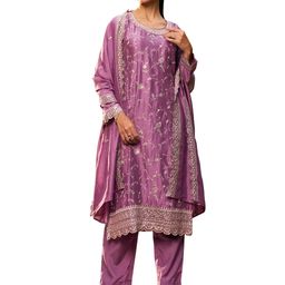 indo era Women's Silk Blend Kurta and Pant with Dupatta Set image 1