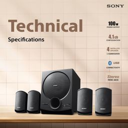 Sony New SA-D40M2 4.1ch Home Theatre Speaker with 100W Power Output and Powerful Subwoofer - Black image 3