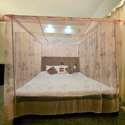 EMBOSSED Premium Mosquito Netting for King Size Bed | Queen Size Foldable Machardani | Insect Protection Net Cotton 30GSM Strong Net (LightPink Printed, 7x8) image 2