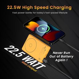 Portronics Luxcell Wireless Mini 10k 10000mAh 15W Magnetic Wireless Fast Charging Nano Power Bank with 22.5 Wired Output Compatible with iPhone 12 & Above & Other QI Enabled Devices(Yellow) image 2
