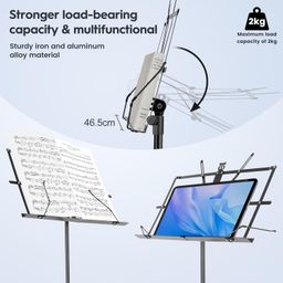 kh Music Stand Foldable Notation Lyrics Stand & Portable Metal Sheet Music Stand with Carrying Bag, Adjustable Podium Stand with Tripod Base and Sheet Music Folder image 4