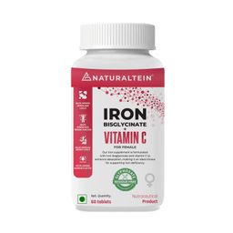NATURALTEIN – IRON Bisglycinate + Vitamin C for Female (60 Tablets) | 14 mg of elemental iron per capsule | 100% clean (guaranteed without additives & colorants) image 1