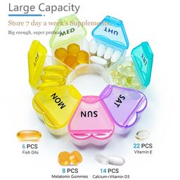 NEOUTH Cute Weekly Pill Box 7 Day Large Pill Case Organizer 1 time a Day Floral Pill Container Once Daily Pretty Medicine Dispenser for Vitamin|Fish Oil|Supplements|Medication (Rainbow) image 3