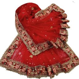 navti creations Women's Heavy Net Dupatta With Multicolored Embroidery Border(Full Stone Work, 2.25m) image 1