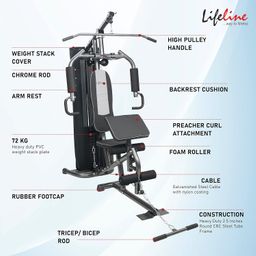 Life Line Lifeline Hg-005 Home Gym With 72Kg Weight Stack & Preacher Bench Attachment For Multiple Muscle Workout, Multipurpose Function Exercises (Without Installation) image 3