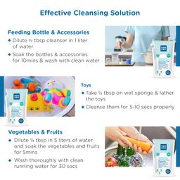 Mee Mee Baby Liquid Cleanser 1 L, Anti-Bacterial Kills 99.9% Germs | for Feeding Bottles, Nipples, Accessories, Toys, Fruits & Vegetables | No Alcohol, One Drop Cleaning, Dermatologically Tested image 4