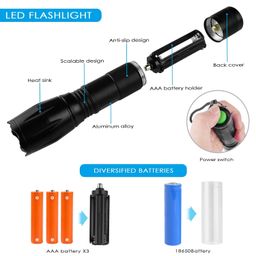 DotCom Ultra Powerful LED Flashlight - Black | Zoomable LED Torch with 5-Modes and Waterproof Body | Battery Powered Handheld Flashlight for Camping, Outdoor, Emergency & Hiking image 2