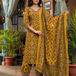 klosia Women's Viscose Printed Kurta Pant With Dupatta Set image 5