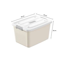 HOOPVOOL Plastic Storage Bin with Locking Lid, Sturdy and Versatile Home Organizer, Available in Multiple Color And Size. (CREAM, PACK OF - 1, MEDIUM - 13 X 8.6 X 5.1 INCH) image 2