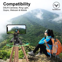 techmaven Copper Tripod Stand (41cm-134CM) | 360° Rotation 3 Way Tilt | Mobile Tripod for DSLR, Camera, GoPro, Smartphones & Ringlight | Lightweight Tripod with Phone Stand Holder & Carry Bag image 2