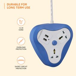 amazon basics Two-Way Triangle Surge Protector with Two 2.4A USB Ports, 1500W Output, 250 Volts Ac, Short-Circuit Protection, 1.5-Metre Cord (White) image 5