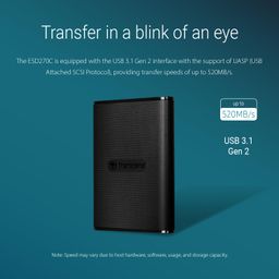 Transcend 270C 500GB Portable SSD - up to 520 MB/s - USB 3.1 Gen 2, USB Type C to USB Type A/USB Type C to USB Type C - External Solid State Drive - TS500GESD270C image 4