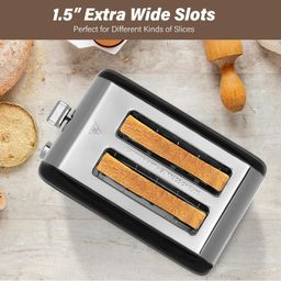 yssoa Stainless steel toaster, 2 slices with extra wide slot and removable crumb tray, 5 shade settings and bagel/defrost/cancel functions, compact oven, for image 3