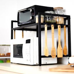Livzing 2-Tier Adjustable Multipurpose Dish Rack for Kitchen Cabinet- Metal Microwave Oven Stand-Utility Rack Organizer with Hooks-Multipurpose Counter Top Storage-OTG Stand-Corner Shelf image 2