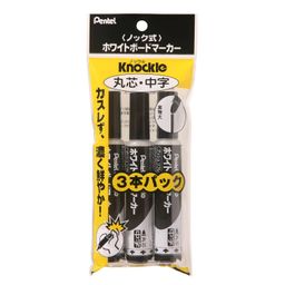 Pentel XMWLM-A3 Dry Erase Markers, Knockle, Round Tip, Medium Point, 3 Pieces, Black image 1
