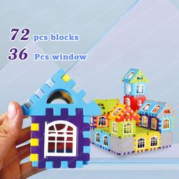 FunBlast Building Blocks for Kids, (72 Pieces Blocks) House Building Blocks with Windows, Block Game for Kids (Multicolor) (House Block) image 3
