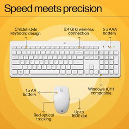 HP 230 Wireless Keyboard and Mouse Combo, 2.4GHz USB dongle, 1600 dpi, Windows PC Compatible, Full-Size Keyboard with Numeric pad, 12 Function Keys, 1-Year Warranty, 0.56 kg, White, 3L1F0AA image 3