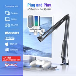 FIFINE Streaming Gaming USB Microphone Kit, PC Condenser RGB Mic on PS4/PS5, Plug and Play for Music Recording, Online Game, Discord, Twitch, with Pop Filter, Shock Mount-A6T White image 5