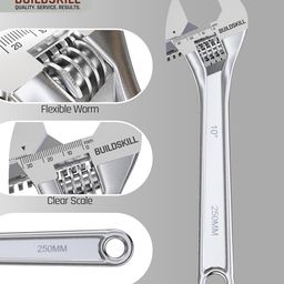 BUILDSKILL 10" 250mm Adjustable wrench | Chrome vanadium steel | Professional & home use | Single sided | Rust resistant plumbing tools | Adjustable spanner with lasered scale (6 months warranty) image 4